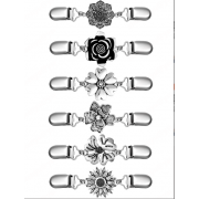 6 Pcs Vintage Sweater Shawl Clips Retro Cardigan Collar Clips Flower Patterns Cinch Clip Dress Shirt Brooch Clasp for Girls Women, Silver