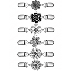 6 Pcs Vintage Sweater Shawl Clips Retro Cardigan Collar Clips Flower Patterns Cinch Clip Dress Shirt Brooch Clasp for Girls Women, Silver